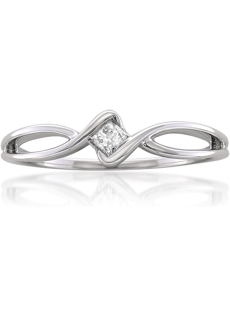 10k White Gold Princess-cut Diamond Promise Ring (...